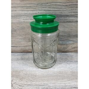 Vintage Anchor Hocking Spring Glass Jar Canister Green Lid Tang Plastic Lid
